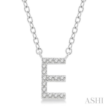1/20 Ctw Initial 'E' Round Cut Diamond Pendant With Chain in 10K White Gold